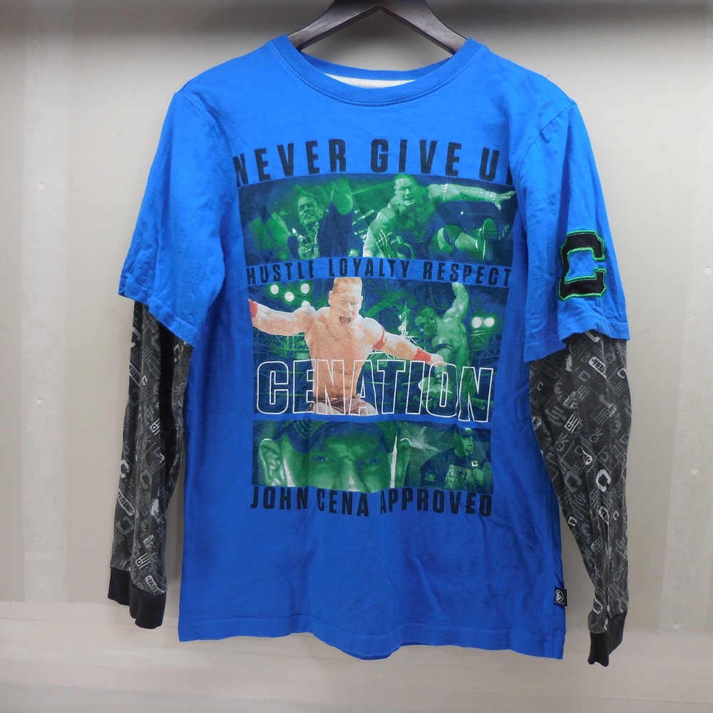 WWE John Cena Never Give Up Blue Layered Graphic T-Shirt Boys XL 14/16